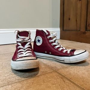 Converse All Star High Tops, Red, Used but still good condition, size 8.5